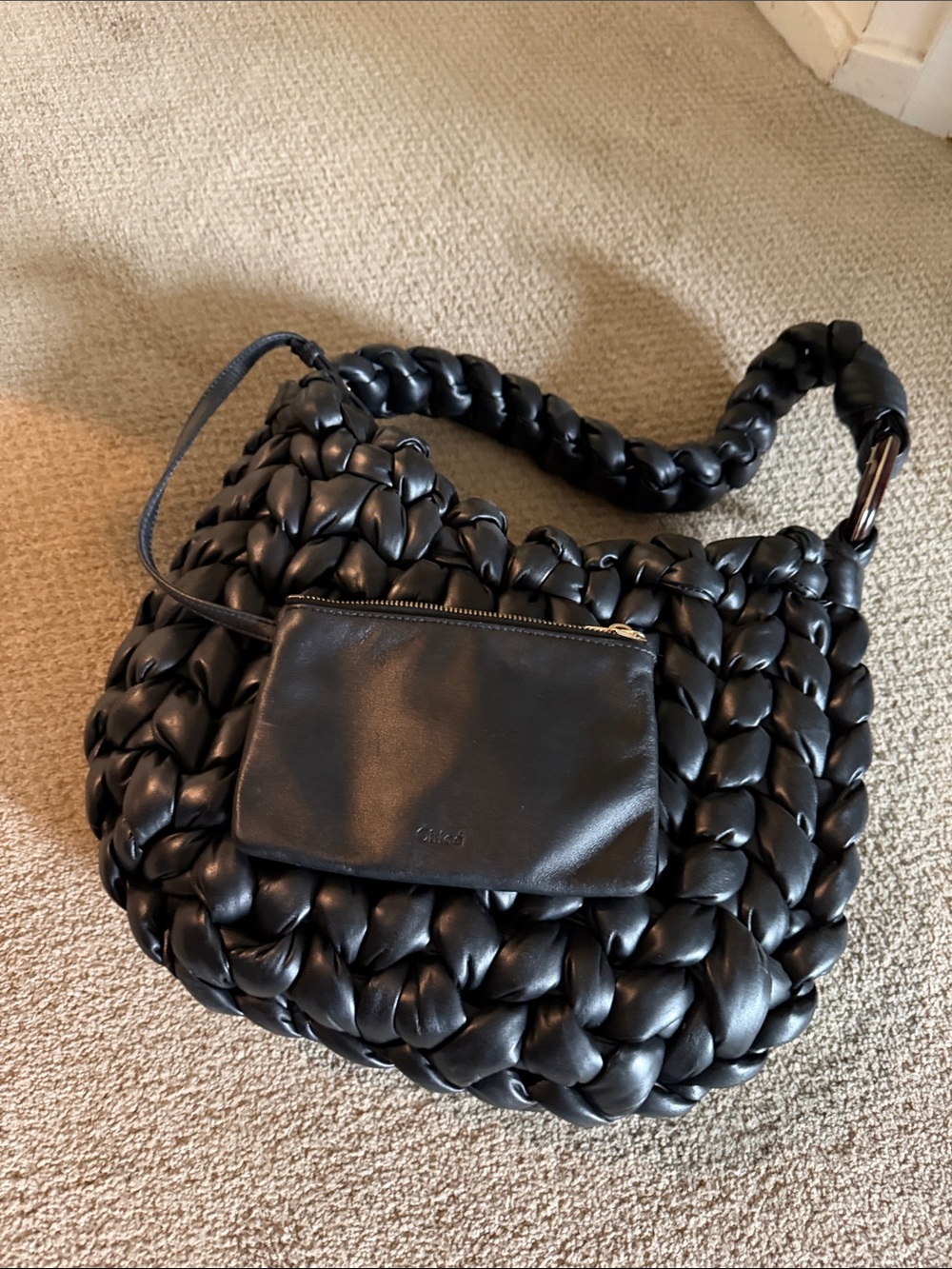 Chloe Black Braided Shoulder Hobo Bag - Picture 3 of 5